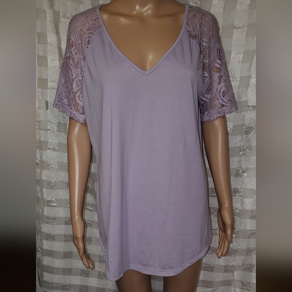 2 - Emily Rose Lavender & Charter Club Blue Lace Short Sleeve Tops.  Size L.